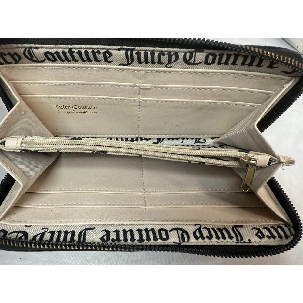 Juicy Couture PETAL STAT Black & Grey Word on the Street Zip Up Wallet - Picture 9 of 13